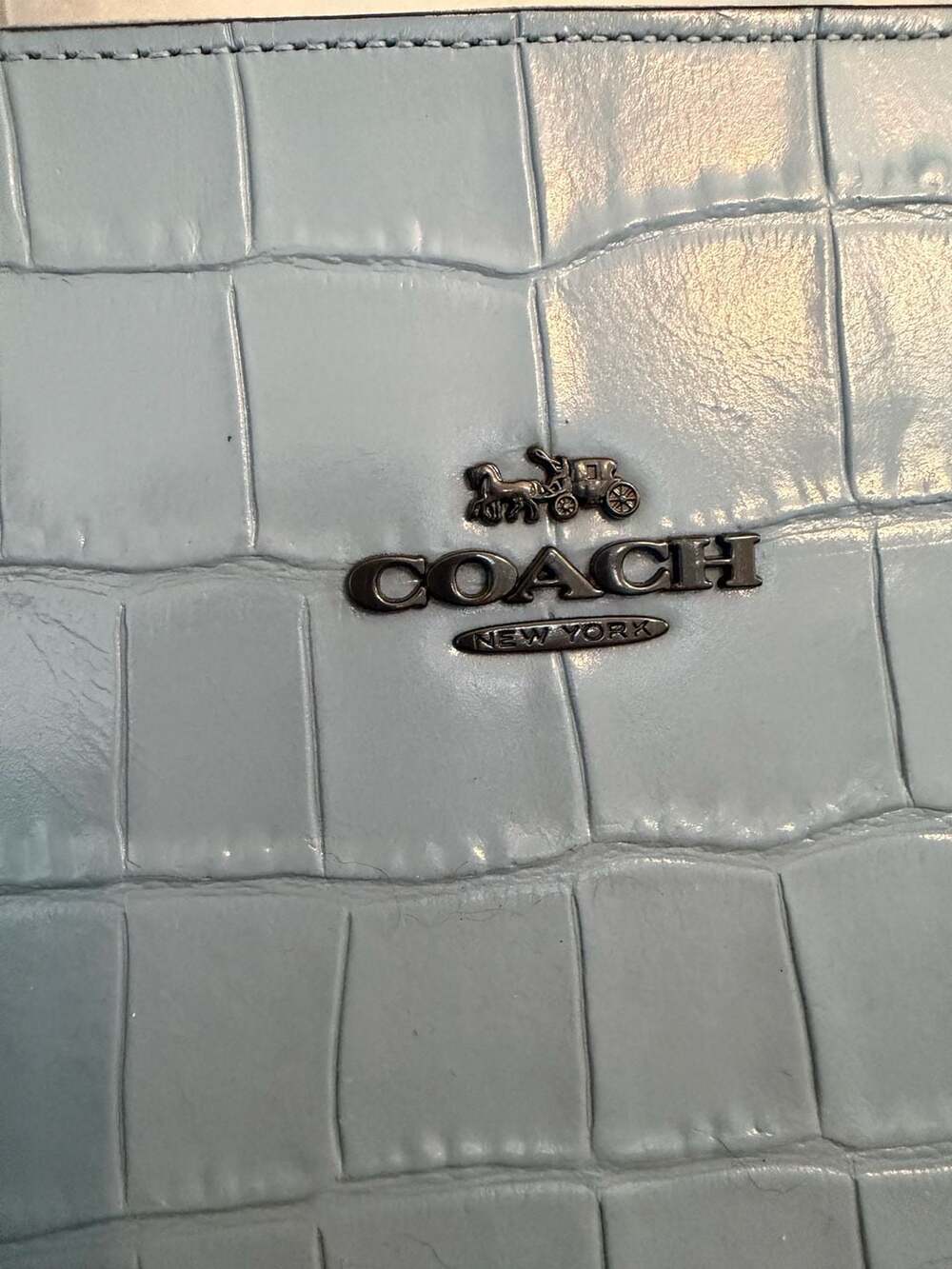 Coach Nina Tote Croc Purse in Light Blue - Picture 3 of 9
